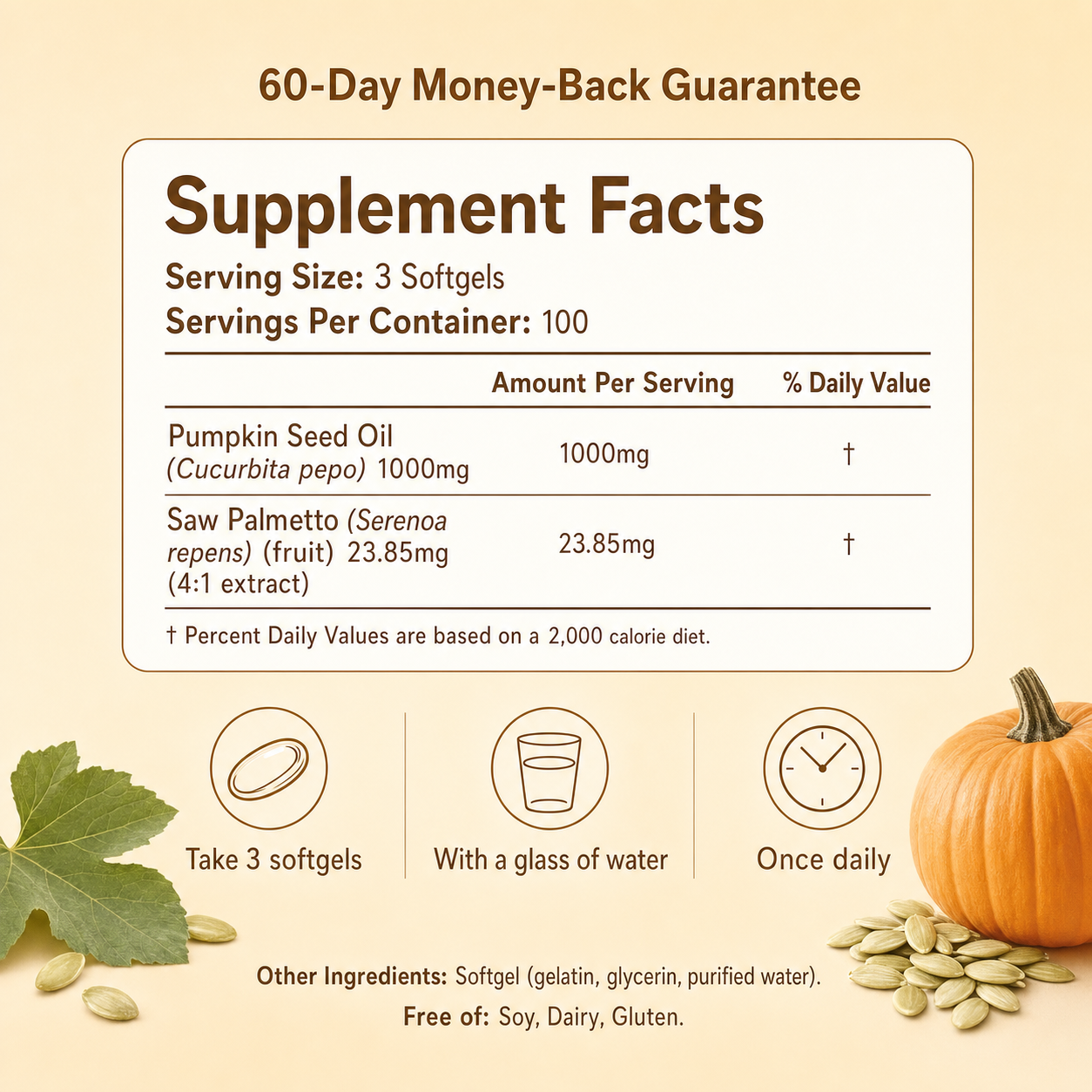 Pumpkin Seed Oil + Saw Palmetto Softgels — Prostate & Nighttime Support