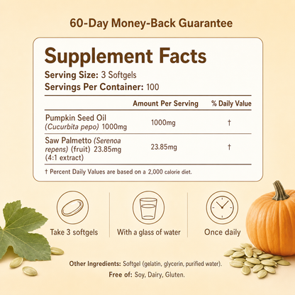 Pumpkin Seed Oil + Saw Palmetto Softgels — Prostate & Nighttime Support