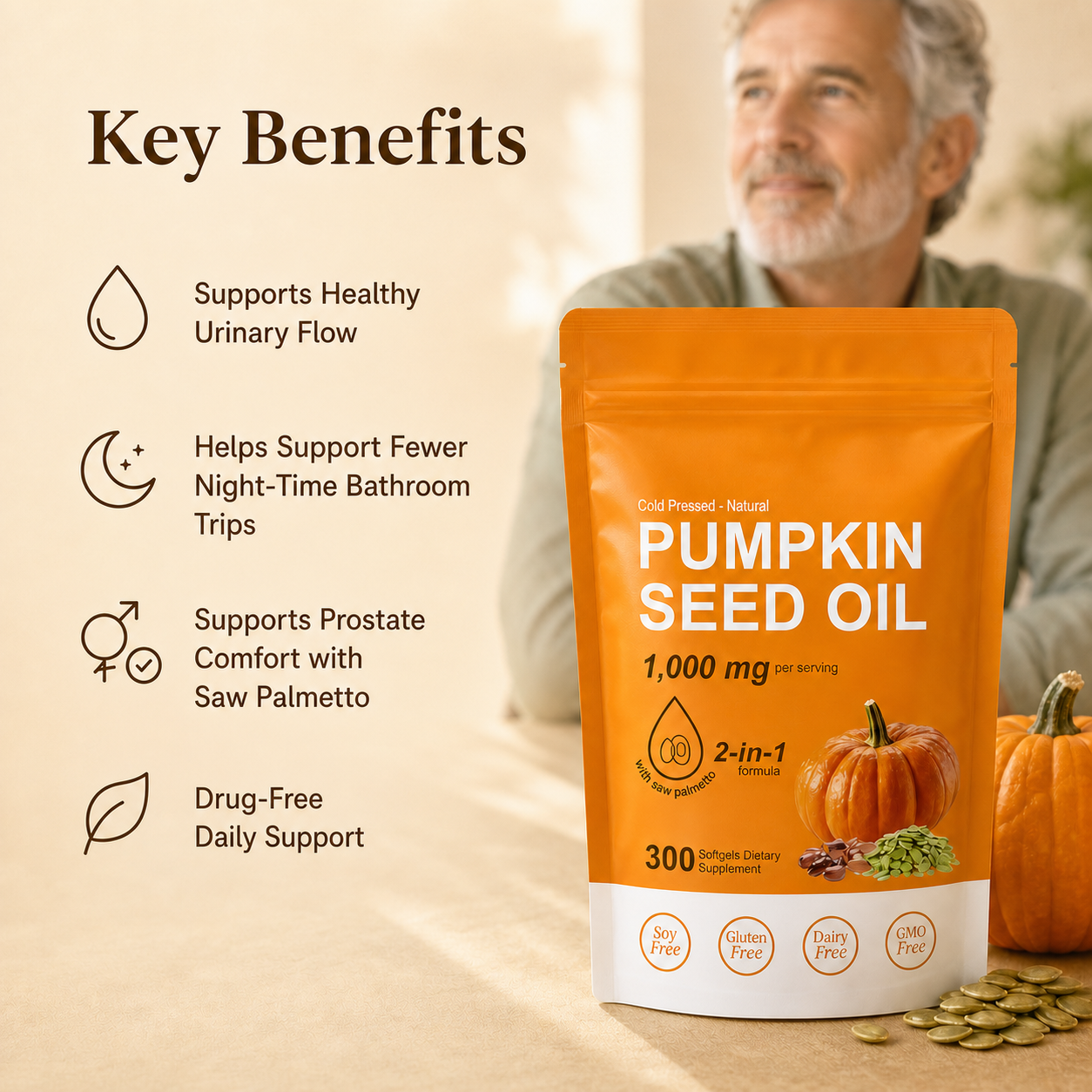 Pumpkin Seed Oil + Saw Palmetto Softgels — Prostate & Nighttime Support