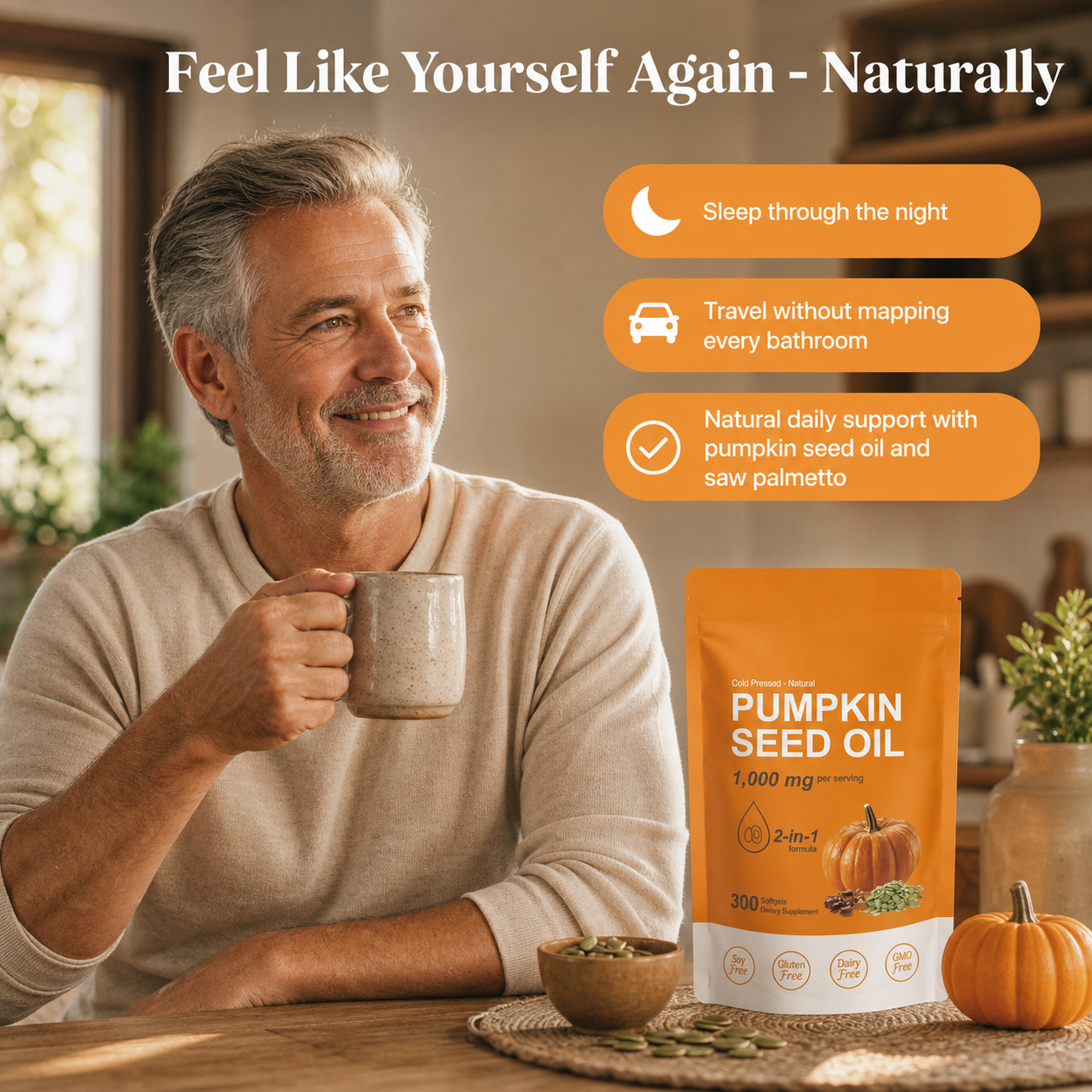 Pumpkin Seed Oil + Saw Palmetto Softgels — Prostate & Nighttime Support