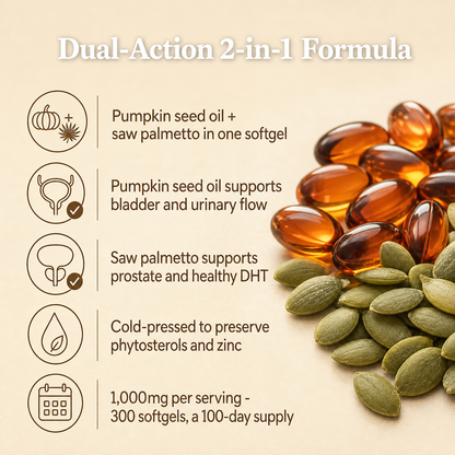 Pumpkin Seed Oil + Saw Palmetto Softgels — Prostate & Nighttime Support